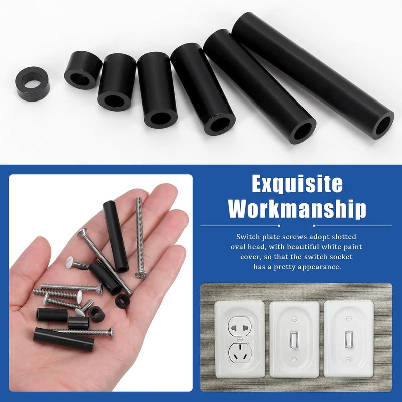 Glarks 385pcs White Wall Plate Screw Set, 3/8’’ 1/2’’ 3/4’’ 1’’ Long, Outlet Plate Screw and Long Electrical Outlet Screw with Nylon Round Spacer, Switch Panel Screw, Outlet Cover Screw for Wall Plate - Image 4